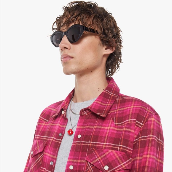 Mother Denim Pink Plaid Button-Up Shirt New With Tags - Picture 4 of 7